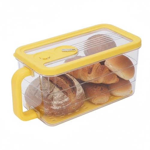 Punorric Airtight Bread Box - 3200ml Bread Storage Container with Time Record,Airtight storage Box Small Bread Bin & Kitchen Storage Containers for Home Kitchen, Baking Studio, Yellow