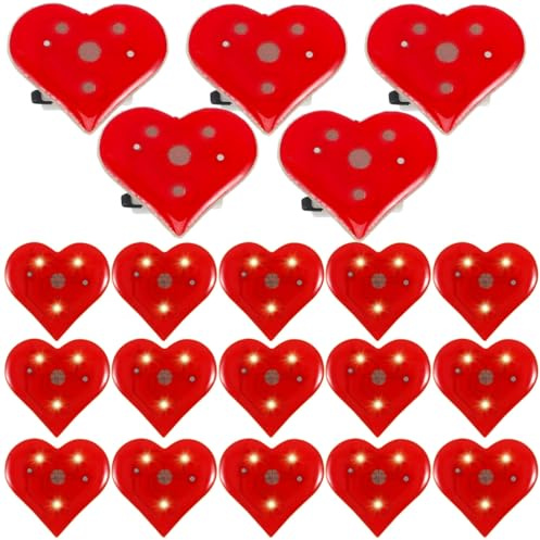 VICASKY 20 Stück Rote Leuchtende Brosche In Herzform Blinkende Herz-Anstecknadel Zum Valentinstag Blinkende Leuchtende Revers-Zubehör Für Hochzeits- Geburtstags- Und Partygeschenke