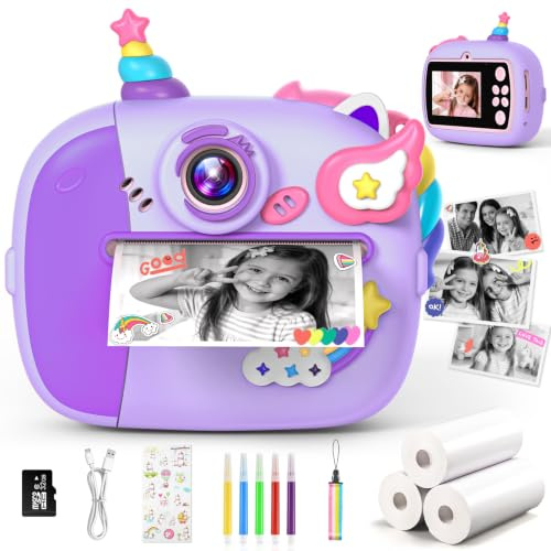 Wootoyz Girls Toys for 3 4 5 6 7 Year Old Girl Gifts, Kids Camera Instant Print Unicorn Gifts for Girls Toys Age 3 4 5 6 7 Unicorn Camera for Kids Toy Stocking Stuffers Christmas Birthday Presents