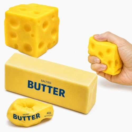 HUQINXIN Squishy Butter & Käse 2 Stück, Slow Rising Squishies, Cheese Squishy Quetschspielzeug Stressball Anti-Stress für Angstlinderung ，für Kinder Erwachsene, 7cm Käse + 14cm Butter