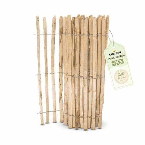 STILTREU Englischer Staketenzaun Kastanie - Länge 5 Meter, Höhe 122 cm, Lattenabstand 4-6 cm