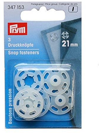 Prym 347153-1 Snap Fastneres zum Aufnähen, Plastic, Transparente, 21 mm Stärke, 3 Count