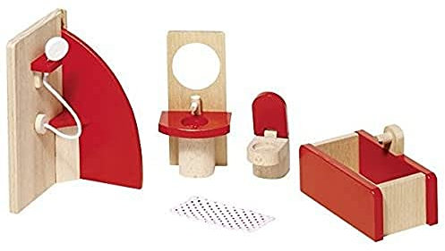 Goki 51717 Puppenmöbel Badezimmer, Basic, Natur