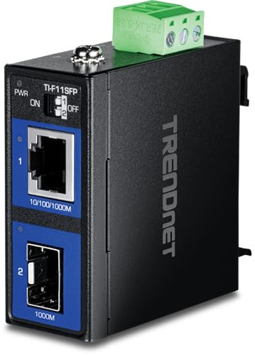 TRENDnet, TI-F11SFP, Heavy Duty 100/1000 Base-T zu SFP Industrieller Medienkonverter, DIN-Schienen-/Wandmontage, Multi- oder Singlemode-Glasfaser, Netzteil separat erhältlich