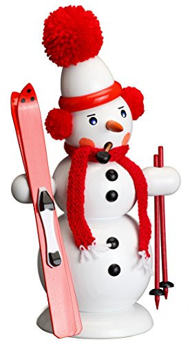 Räuchermann Schneemann Skifahrer - Höhe 30 cm – Räuchermännchen - Räucherfigur - Rauchfigur – Erzgebirge – Handarbeit – Holz - NEU