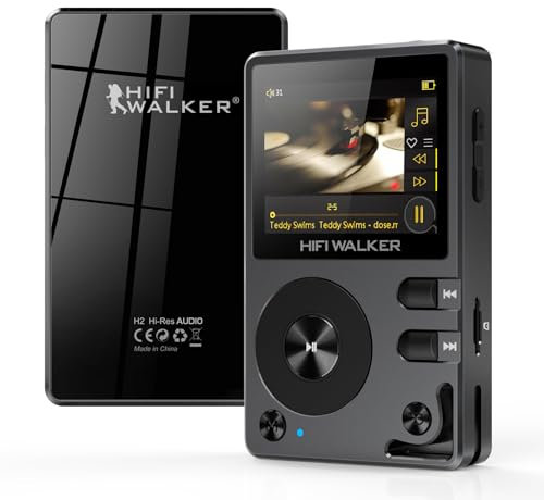 HIFI WALKER H2 Lecteur MP3 Bluetooth Hi-Res, Baladeur MP3 HiFi Audiophile Flac de Musique avec DSD DAC, Lecteur Audio Portable Haute Fidélité de 64 Go, Prend en Charge jusqu'à 512 Go