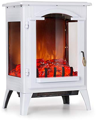 Klarstein Graz Chimenea eléctrica Llama simulada - Chimenea electrónica, 1000/2000 W, para Salas de 30 m², Termostato, Función calefactora, Calefacción atenuable, Vista del Interior, Blanco