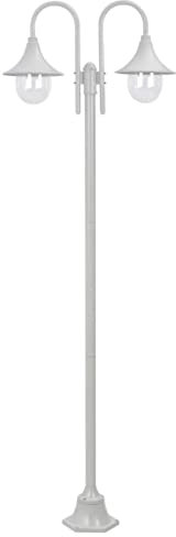 vidaXL Lampione da Giardino E27 Alluminio 2 Lampade Bianco Lanterna da Esterno