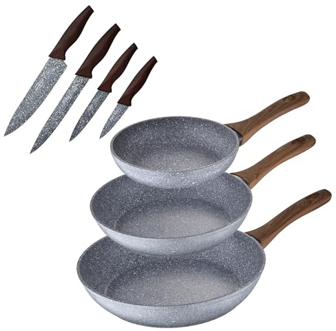 Set 3 Sartenes 20/24/28 + Set Cuchillos, Daimiel, Aluminio Forjado, Inducción