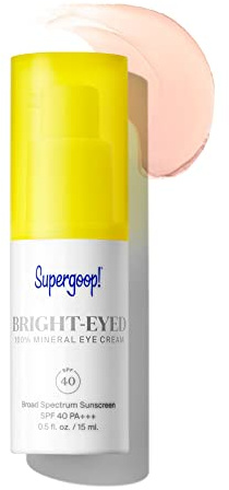 Supergoop! Bright-Eyed Mineral Eye Cream, 0.5 fl oz - SPF 40 PA+++ Hydrating & Illuminating Mineral Sunscreen - Under Eye Cream for Dark Circles & Puffiness - Revives Tired Eyes