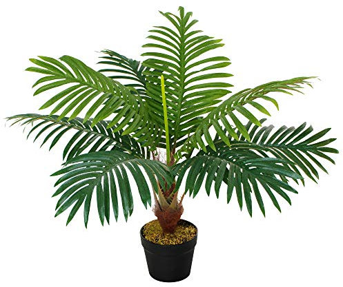 Outsunny 60cm Artificial Palm Tree Decorative Plant 8 Leaves with Nursery Pot, Fake Tropical Tree for Indoor Outdoor Decor, Green