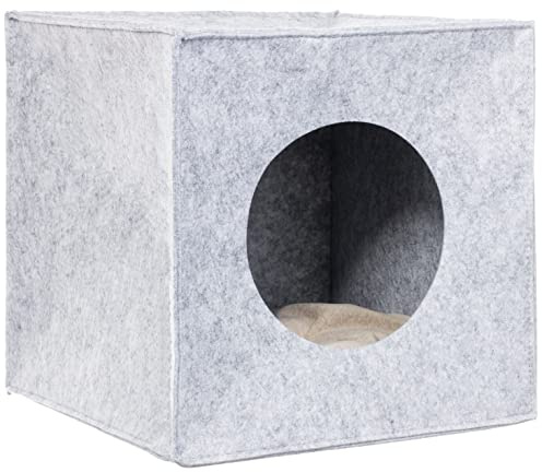 Brandsseller Haustierhöhle Filz ca. 33x33x33 cm Katzenhöhle Hundehöhle Katzenbett Hundebett mit seperatem Kuschelkissen Faltbar Hellgrau