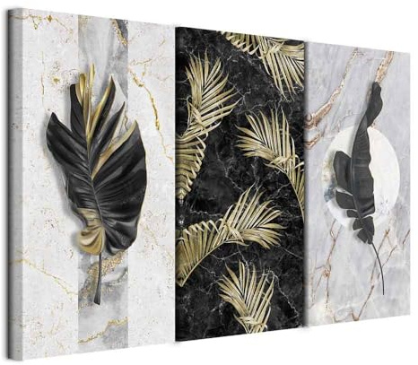 murando - Quadri Moderni Fonoassorbenti per Soggiorno, Foglie, 120x80 cm | Chiodi Inclusi, 3 Pezzi, Quadro Moderno Fonoassorbente, Protezione Dai Rumori, Pannelli Fonoassorbenti Decorativi
