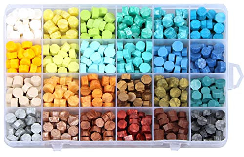 Hillylolly Wachsperlen Siegelwachs, Wachssiegel, Siegelwachs, Siegelwachs, Wachsperle zum Siegeln, 600 achteckige Wachse für Umschläge, Hochzeiten und Scrapbooking (blaugrün)