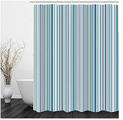 Banemi Tenda da Doccia con Anelli, Tenda Doccia Portatile Colorato Gessato Polyester 150X200cm con 12 Anillas