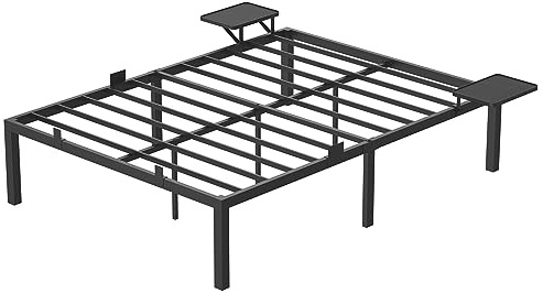 VASAGLE Cadre de Lit 140 x 190 avec Sommier Métal, Cadre en Métal avec Étagères de Rangement, Tête de Lit, pour Adolescents, Montage Facile, Noir d'encre RMB093B01V1