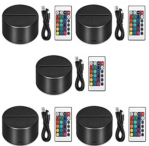 5pcs 3D Night LED Light Lamp Base, 7 Colors LED Base Acrylic Light Base Decoration LED Lights Stand for Bedroom Childroom Shop(5pcs Black)
