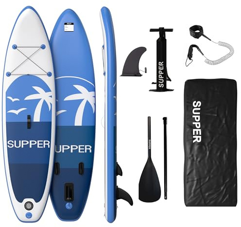 SUPPER Supper SUP Board XL – Max. 220 kg – Aufblasbar – Paddleboard – wasserdichte Handyhülle – Sitz – Pumpe – Finne – Leash – Tragetasche