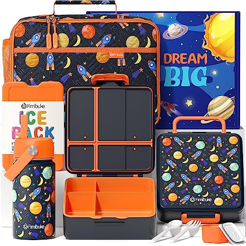 Fimibuke Contenitore per il pranzo bento per bambini con 4 scomparti, borsa termica per il pranzo, bottiglia d'acqua isolata in acciaio inox, borsa per ghiaccio e utensili, regalo di compleanno per