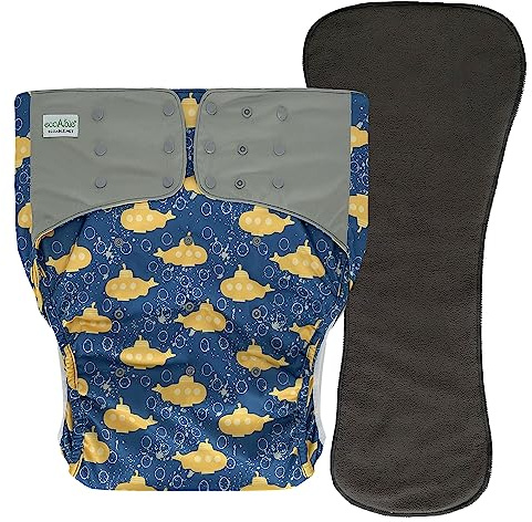 EcoAble Adult Cloth Diaper Cover 2.0 with Insert, Reusable Incontinence Briefs | Protective Underwear for Special Needs Teens, Men and Women (Large, Submarine)