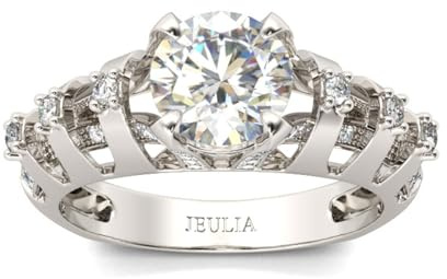 Jeulia Damen Ring aus Sterlingsilber einzigartiger runder Schliff Jubiläums Versprechensbandringe mit seitlichen Steinen für Verlobung Jahrestag Weihnachten