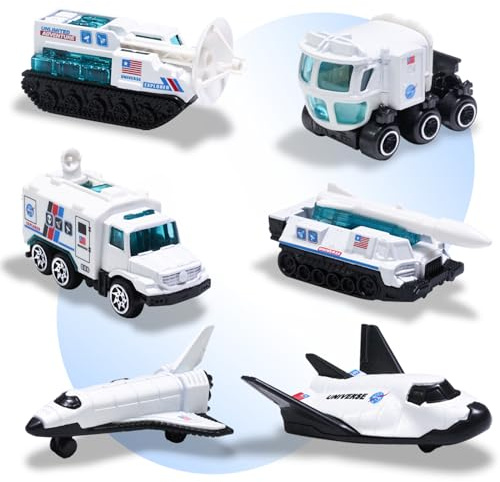 Diecast 6PCS Explore Space Spaceship Gift Set, Rocket Shuttle Toy Probe Mobile Lab Mini Space Fleet Toys for Boys Girls 3 Years Old and Up Creative Gifts
