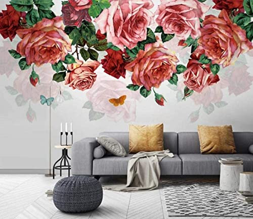 3D Wallpaper Rosa Handgezeichnete Retro Blume Moderne 3D Papierwand 3d Tapete Wanddekoration fototapete wandbild Schlafzimmer Wohnzimmer-400cm×280cm