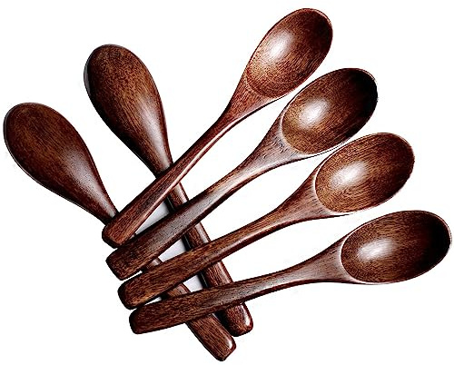 MEIYAHOME Brauner Holzlöffel, 15 cm, natürliches Nanmu, kleine Suppenlöffel, Servierlöffel, Holz-Teelöffel für Kaffee, Tee, Honig, Dessert, Kochen, Mischen für den täglichen Gebrauch, Küchenhelfer aus