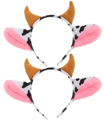 PACKOVE Kuhhorn Haarreif Tier Stirnband, Kuh Hörner Kostüm Zubehör 2er Set | Lustiger Tier Kopfschmuck für Party, Bühne und Verkleidung, Cartoon Kuh Design Haarband für Fotos und Veranstaltungen