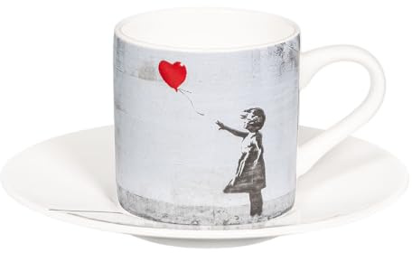 tea4chill Könitz Espresso Tasse Banksy Girl with Balloon. Kaffeetasse 65ml aus Fine Bone China Porzellan. Espressotasse modern, bunt