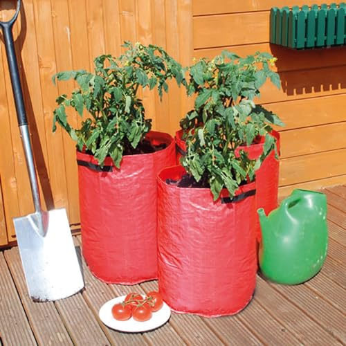 Set of 3 Tomato Grow Bags – Indoor Home or Outdoor Garden Extra Deep Planting Bag Planters with Handles, Grow Your Own Tomatoes, Carrots, Potatoes, Vegetables, Fruit - H50 x 40cm Dia, 63L Capacity