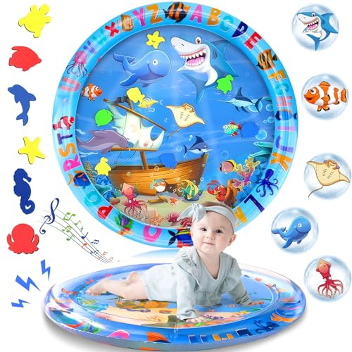 BGIUSQF Wassermatte Baby, Wassermatte Baby BPA Frei Süßer Delphin Wasserspielmatte Babys 63 x 63 cm Babys Aquarium, Spielmatte Baby Aufblasbares Wassermatte für ab 3 6 9 Monate