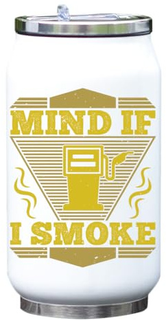 Bouteille isotherme avec inscription « Mind if I Smoke » - Blanc