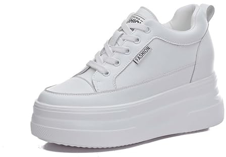 MIXSEN Sneakers Donna Alta Zeppa Interna Scarpe da Ginnastica in Pelle Tacco 10CM Plateau Outdoor Tennis Fitness(Bianco,35EU)