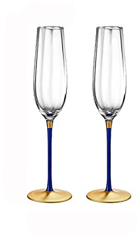 Generic Flûte À Champagne Verre Cristal Léger Et Luxueux Verre À Champagne Set de 2 Verres À Vin Créatifs Faits À La Main 250 Ml Flûte À Champagne/Bleu/250 Ml