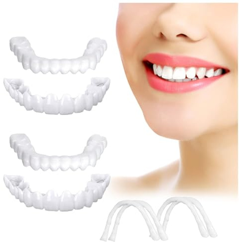 Künstliche Zähne Zum Aufstecken 2 Paare Zahnersatz Selber Machen Oben Und Unten, Kosmetische Veneers Zähne Aufhellung Snap on Zahnprothesen Für Männer Und Frauen Sofort Perfektes Lächeln