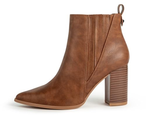 SICARE Bottines Chelsea pour femme à talon bloc épais et bout pointu Marron Noir Chaussures habillées Bottes Chelsea confortables à enfiler, Marron/nouveau, 36 EU