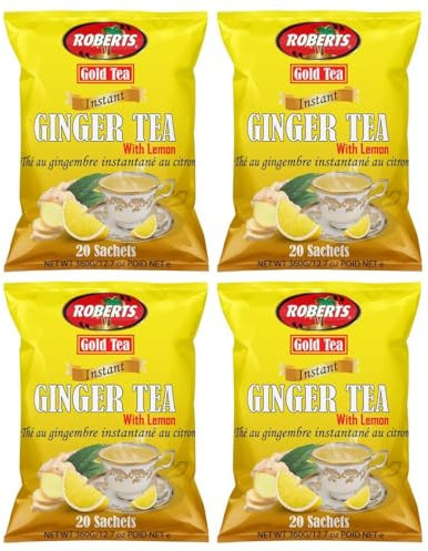 Roberts Gold Tea Instant Ginger Tea with Lemon 360g - 20 Sachets (Pack of 4)