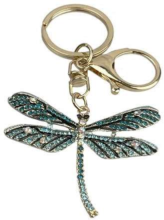 Mundo Llavero - Porte-clés libellule bleue brillante - Accessoire de clés en forme d'insecte volant bleu avec perles en résine brillantes - Pour les amoureux des libellules et des insectes - Gris