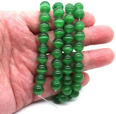 Natural Stone Pink White Moonstone Cat Eye Beads for Jewelry Making Smooth Loose Spacer Gems Opal DIY Charm Bracelets Necklace-Dark Green-6mm About 65pcs
