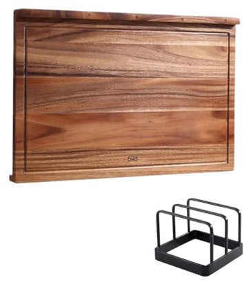 Tagliere grande in legno con bordo e scanalatura per succhi, reversibile, per impastare pane, preparare noodle e tagliare frutta e verdura (60 cm)