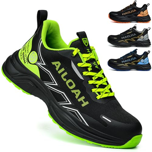 UOQC Chaussures de Sécurité Hommes Femme Chaussures de Travail Antidérapantes Légères Respirantes Coque en Acier Basket de Securite Industrielle Logistique Entrepôt EU38-46 Vert EU43