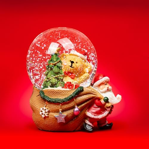 SIKORA SK24 Kleine Glas Deko Schneekugel Bär im Sack Weihnachtsdeko D:45mm