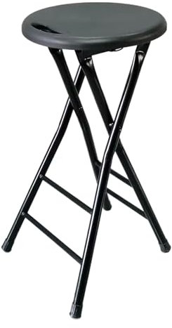 Sgabello da bar pieghevole alto 61 cm, con manico, compatto, pieghevole, per adulti, gambe in acciaio, sgabello per colazione, campeggio, all'aperto, nero, 60 cm