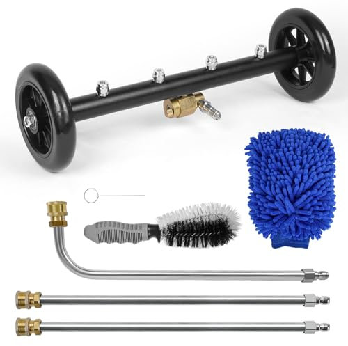 YUET Balai à eau pour nettoyeur haute pression 2 en 1, nettoyeur de surface de 40,6 cm avec 4 buses, 3 tiges d'extension et coupleur pivotant QC, 4000 PSI 40 cm, brosse moyeu et chiffon