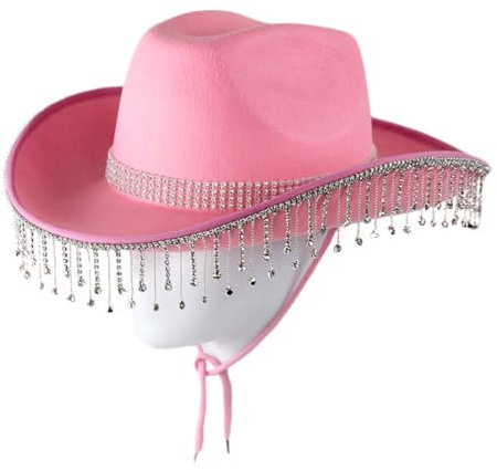 Cazqgoy strass cowboyhatt strass frans brud cowgirl hatt glitter cowboy hatt (rosa)