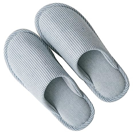 LIFKOME Zapatillas Antideslizantes de Algodón y Lino Rayas Azules 1 Par | Tallas 40, 5-44, 5 Eu, Uso Interior, Aptas para Hombre y Mujer, Diseño Cómodo Año