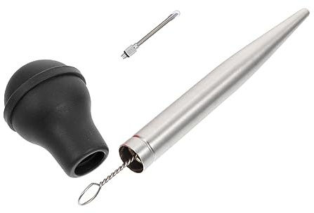 HOLIDYOYO Stainless Steel Turkey Injector BBQ Sauce Injector Meat Marinade Pump Tool Silicone Tube Black Single Needle for Grilling and Roasting
