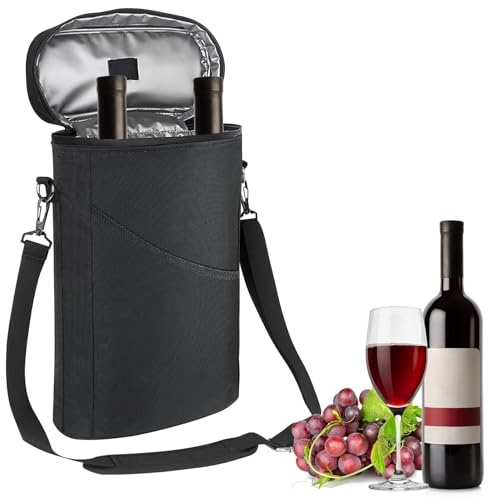 Isolierter Weintasche, Flaschentasche, Kühltasche, Weinkühler Tasche, Isolierte Weinkühltasche, Tragbarer Weinkühltasche Mit Riemen Für 2 Flaschen Wein Riemen, Weinglas, Eisbeutel, Picknick Party Byob