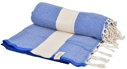 Tadussi® XXL Strandtuch, 200 x 200 cm, Baumwolle, Fouta-Stil, Stranddecke & Picknickdecke, Sandfrei, Schnell Trocknend (Indigo, 200 x 200 cm)